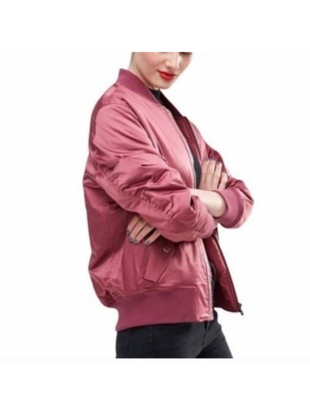 ASOS WOMANS BURGUNDY SATIN LOOK BOMBER JACKET